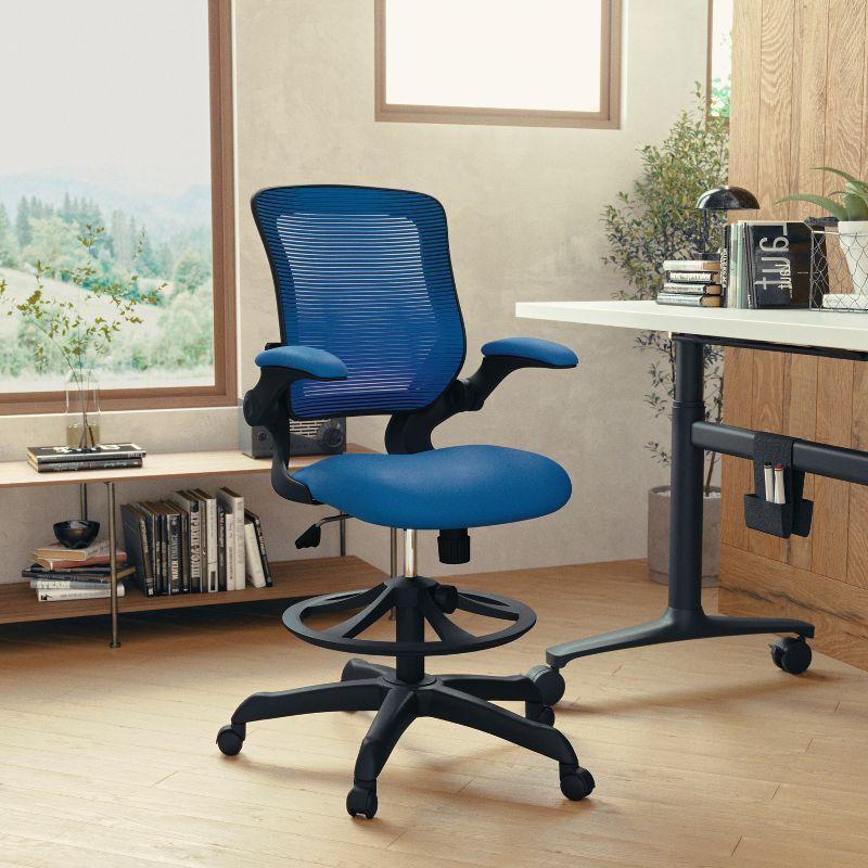 ErgoFlex Mesh Mid-Back Drafting Chair with Adjustable Arms in Blue