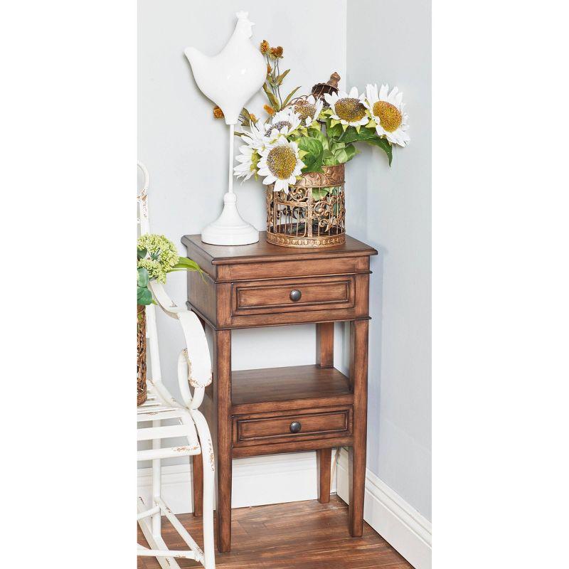 Elegant Light Brown Pine Wood Accent Table with Storage