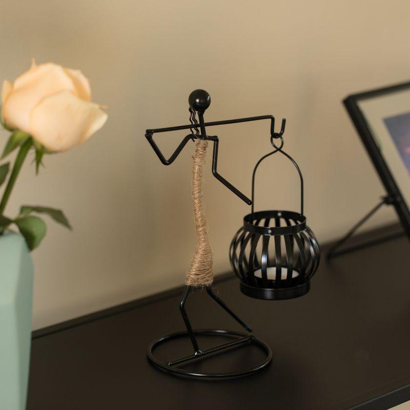 Fabulaxe Wire Figure Candle Holder Decorative Modern Tea Light Lantern Tabletop Centerpiece Candle Stand, Back Carry