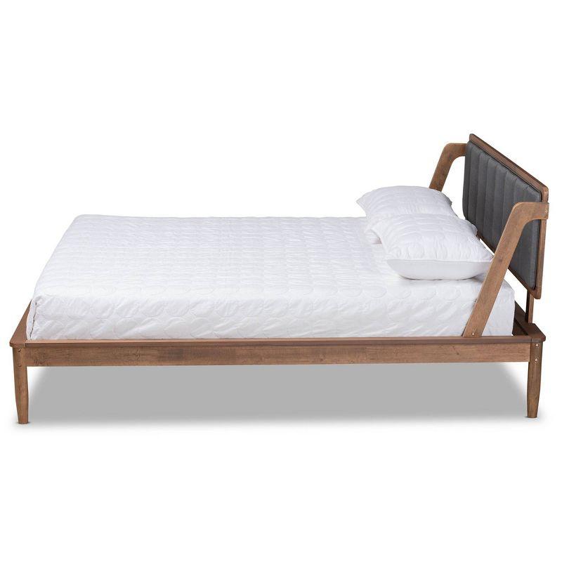 Baxton Studio Queen Helsa Mid-Century Modern Platform Bed Walnut/Brown/Gray: Wood Frame, No Box Spring Needed