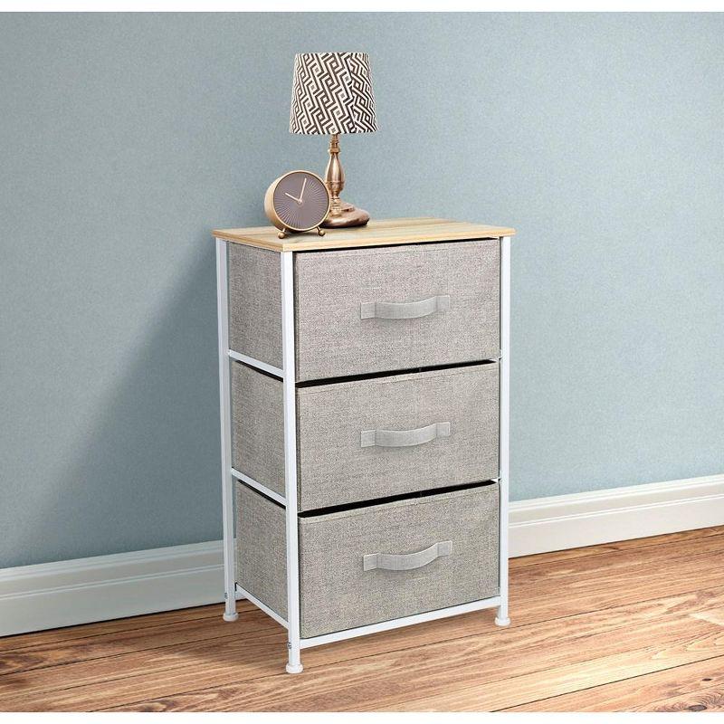 Sorbus Nightstand with 3 Drawers - Steel Frame, Wood Top & Easy Pull Fabric Bins - Perfect for Home, Bedroom, Office & College Dorm
