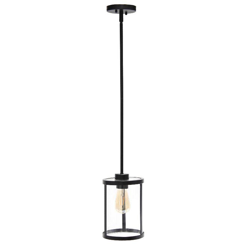 1-Light 9.25" Modern Farmhouse Adjustable Hanging Cylindrical Clear Glass Pendant Fixture with Metal Accent - Lalia Home