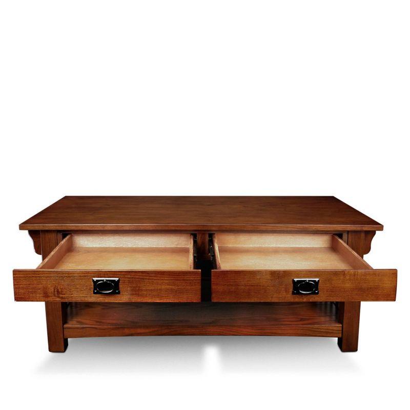 Mission Coffee Table With Drawers And Shelf - Medium Oak - Leick Home