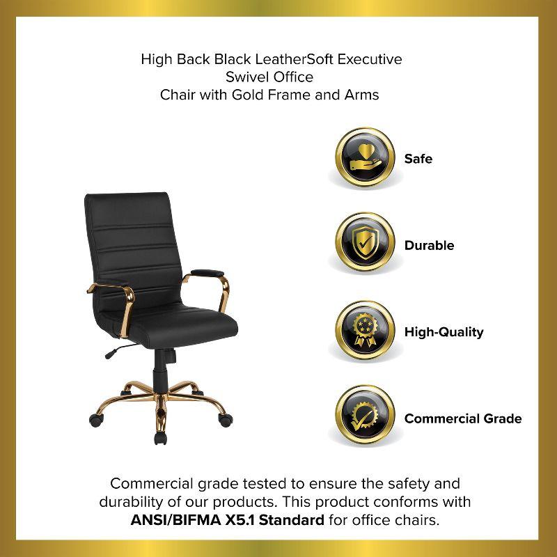 Flash Furniture High Back Black LeatherSoft Executive Swivel Office Chair with Gold Frame and Arms