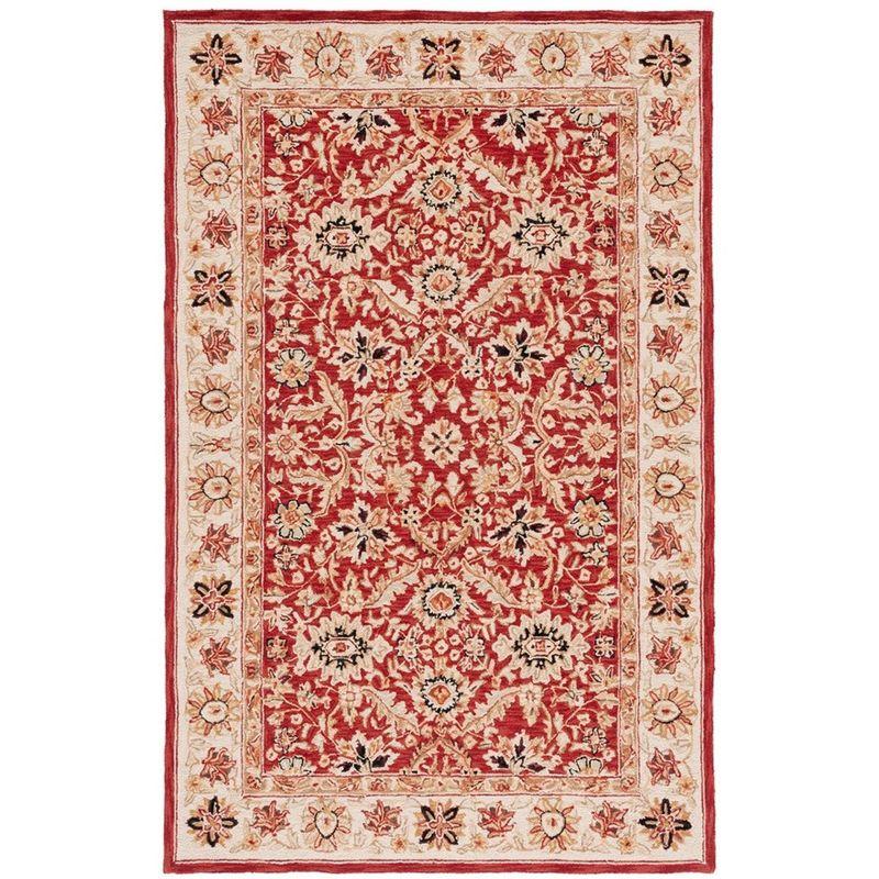 Handmade Red and Ivory Wool Area Rug 5'3" x 8'3"