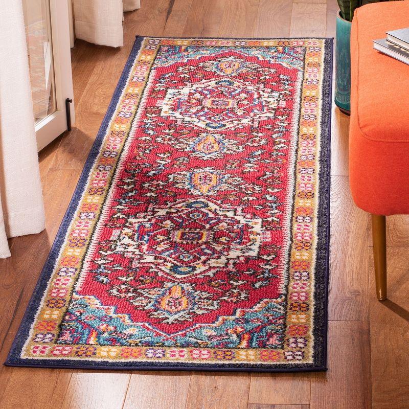 Red and Turquoise Reversible Synthetic Area Rug, 2'2" x 14'