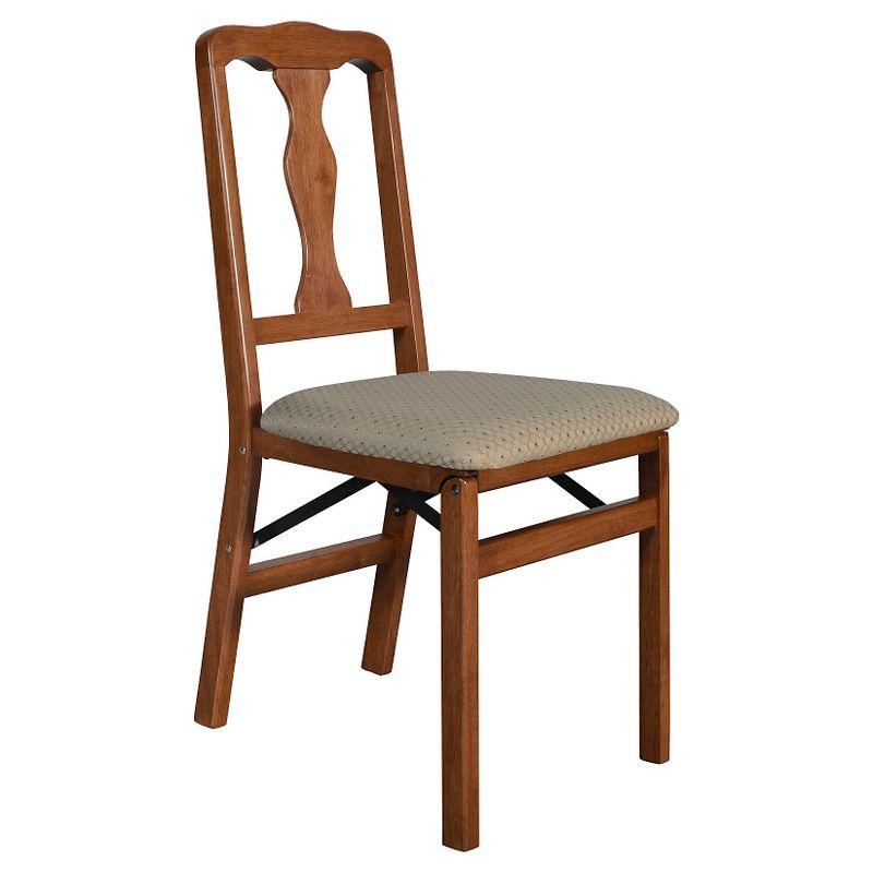 Queen Anne Cherry Wood Folding Chair with Upholstered Seat, Set of 2