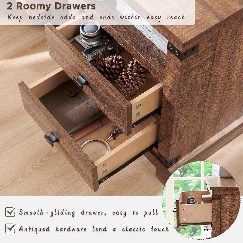 Nightstand with Charging Station & 2 Drawers, Farmhouse 18" Wide Night Stand, Rustic End Table for Bedroom, Reclaimed Barnwood