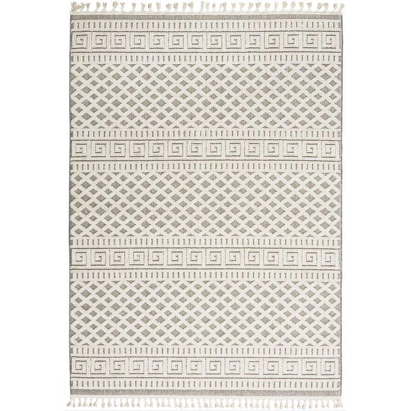 Ivory/Gray Geometric Braided Rectangular Synthetic Rug