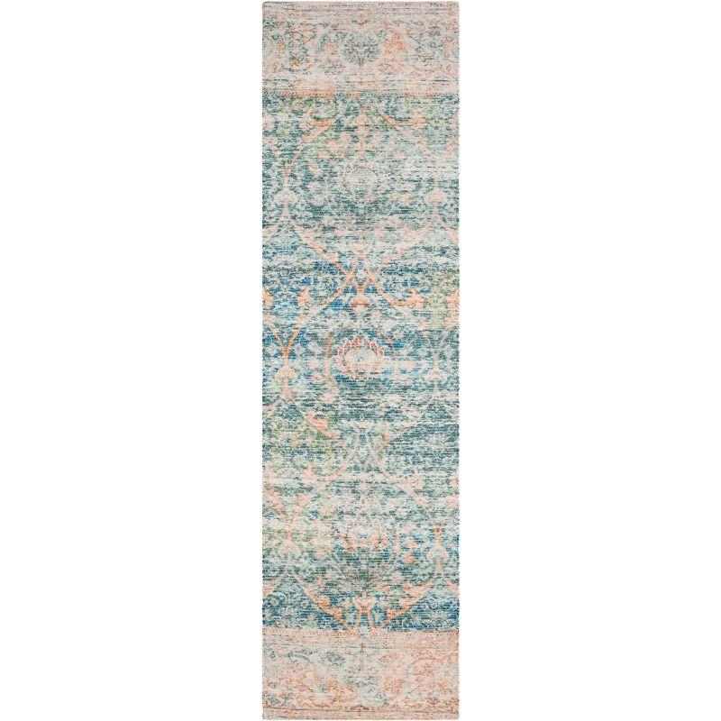 Saffron Blue and Peach Cotton Flat Woven Runner Rug