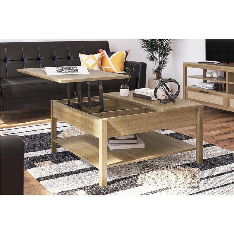 Natural Wood Rectangular Lift-Top Coffee Table with Storage