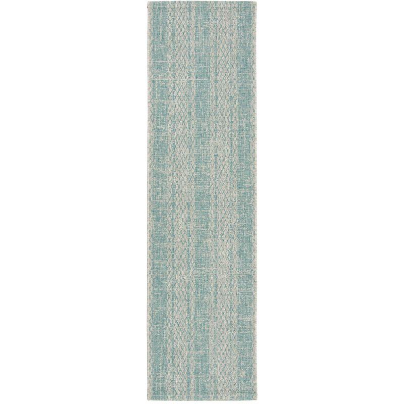 Elegant Light Grey/Aqua Synthetic Indoor/Outdoor Runner 2'3" x 10'