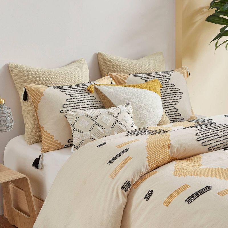 Full/Queen Yellow Cotton Duvet Cover Set with Tassels