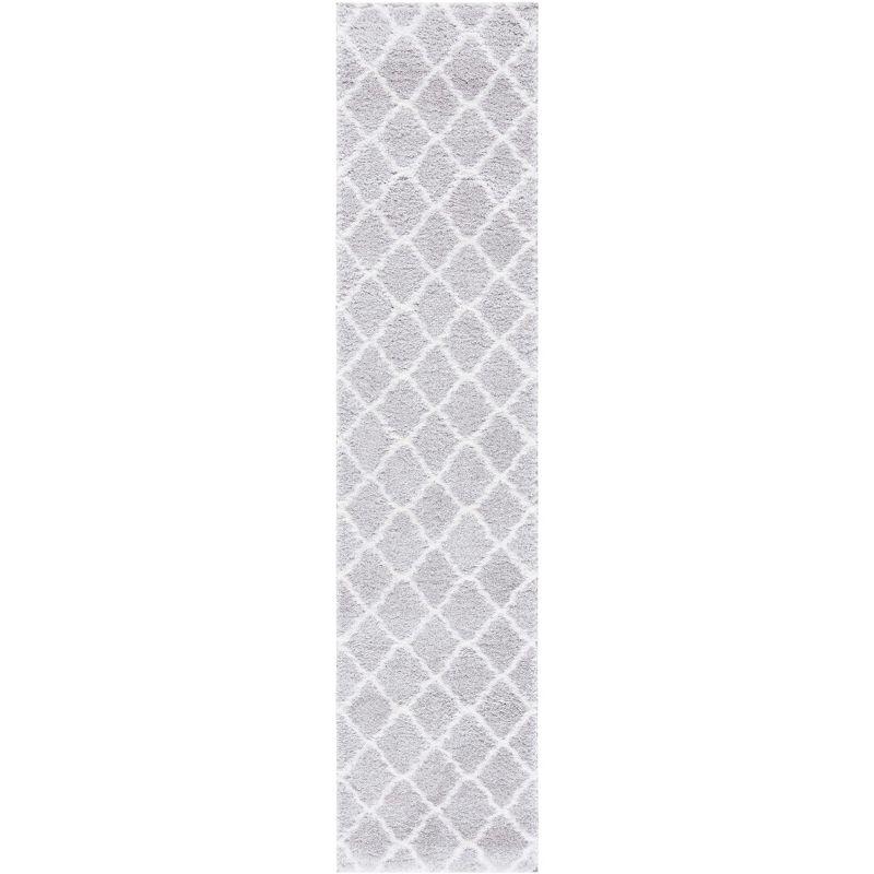 Light Grey and White Synthetic Shag Runner Rug 2' x 9'