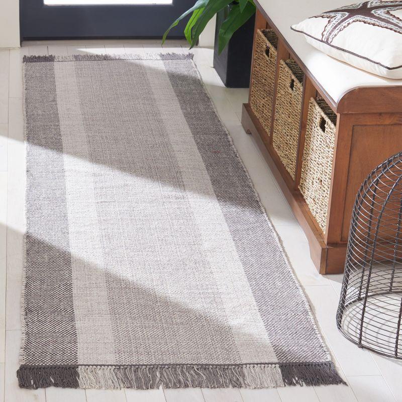 Coastal Charm Hand-Woven Cotton Gray Stripe Runner Rug - 2'3" x 6'