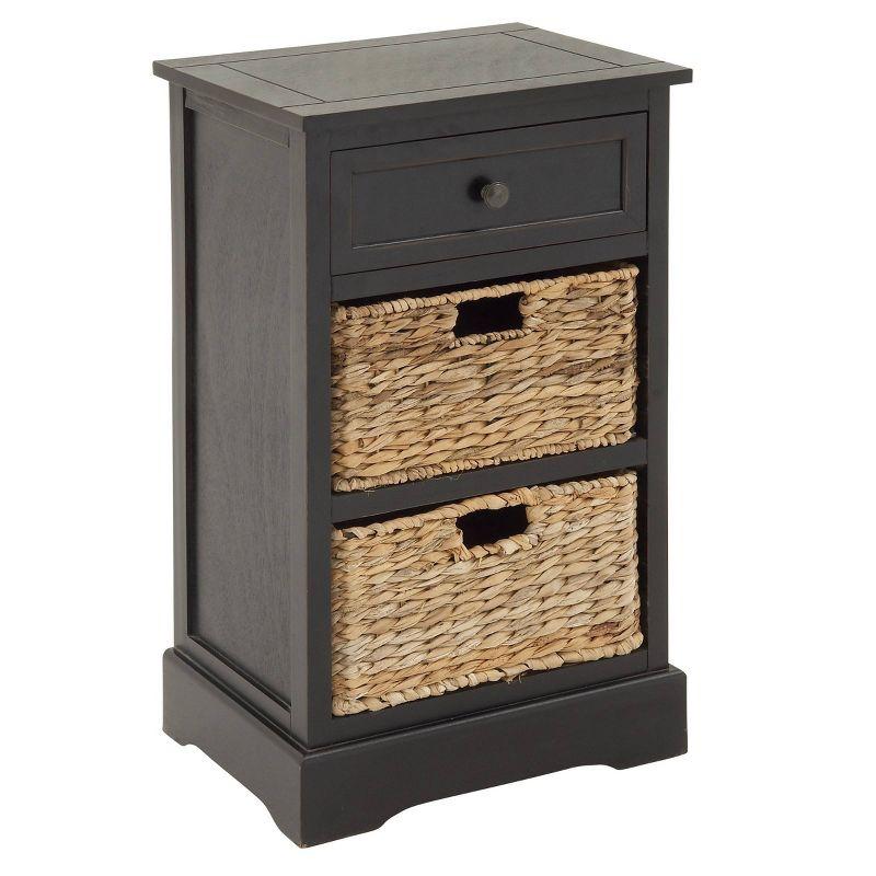 Farmhouse Wooden Chest with Wicker Basket Drawers Black - Olivia & May: No Assembly, Indoor Use, MDF Composite