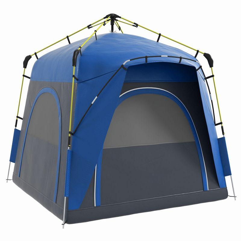 Outsunny Camping Tents 4 Person Pop Up Tent Quick Setup Automatic Hydraulic Family Travel Tent w/ Windows, Doors Carry Bag Included