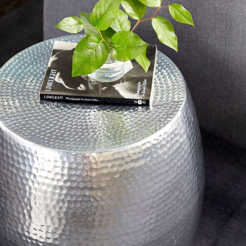 Elegant Round Hammered Silver Metal Accent Table