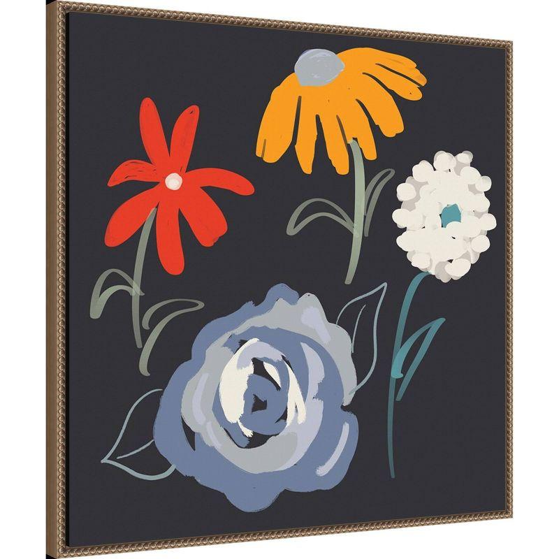 30"x30" Flowers at Night by Robin Maria Framed Canvas Wall Art Print Bronze - Amanti Art: Modern Botanical Lithograph, Polystyrene Frame