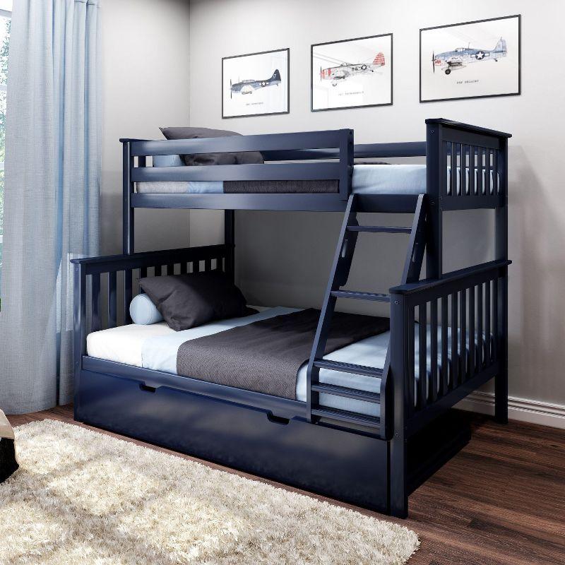 Max & Lily Solid Wood Bunk Bed, Twin over Full with Storage Trundle and Ladder for Kids