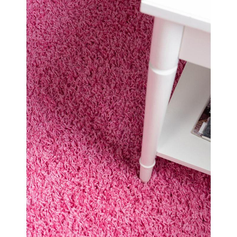 Round Pink Shag Washable Kids Area Rug