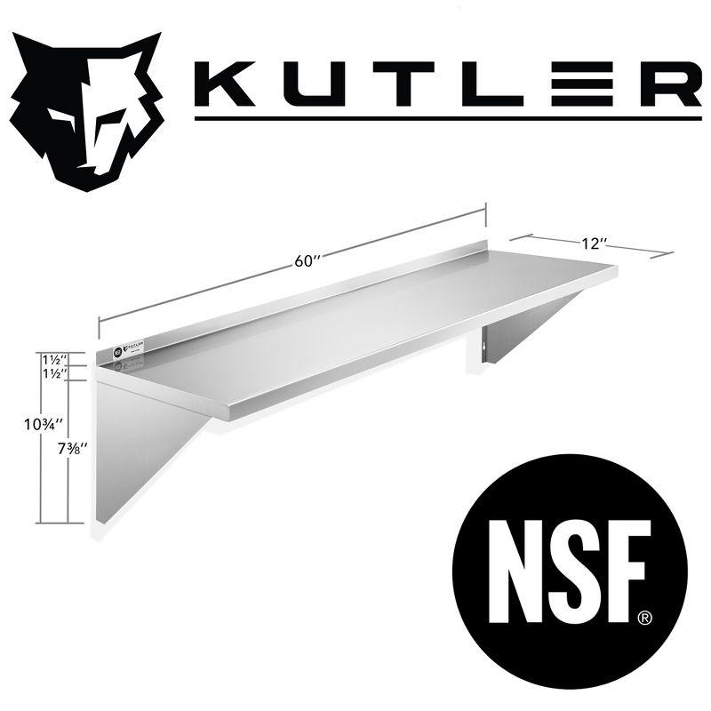 KUTLER Stainless Steel Shelf, NSF Commercial Wall Mount Shelves w/ Backsplash, Floating Metal Mounted Shelving for Restaurant, Kitchen, Home