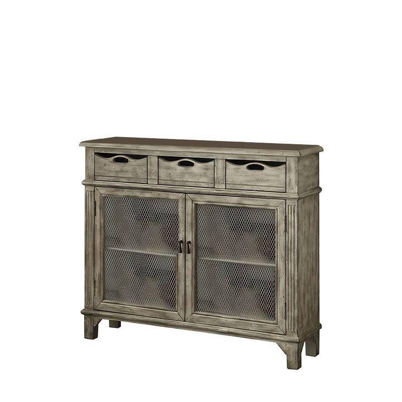 42" Vernon Accent Table Weathered Gray - Acme Furniture: Antique Finish, Mesh Cabinet Doors, Storage Shelves