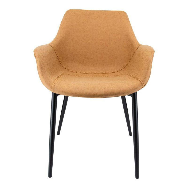 LeisureMod Markley Leather Dining Arm Chair With Metal Legs Set of 4 in Light Brown