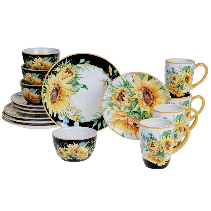 Sunflower Fields Ceramic Dinnerware Set, Service for 4