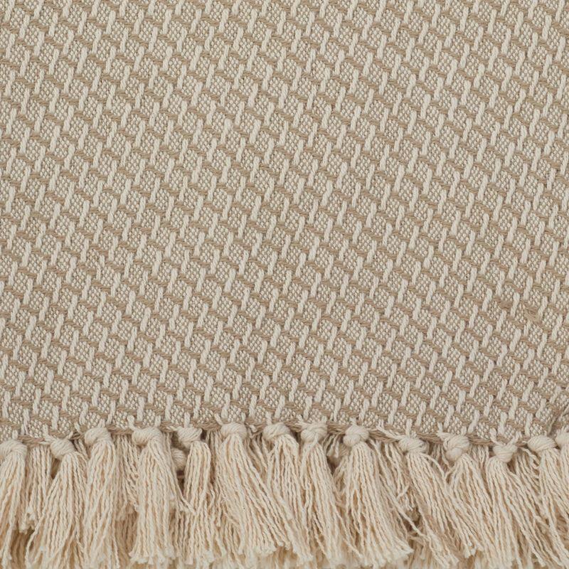 50"x60" Classic Tassel Trim Throw Blanket Beige - Saro Lifestyle: Cotton, Mid-Century Modern, Machine Washable