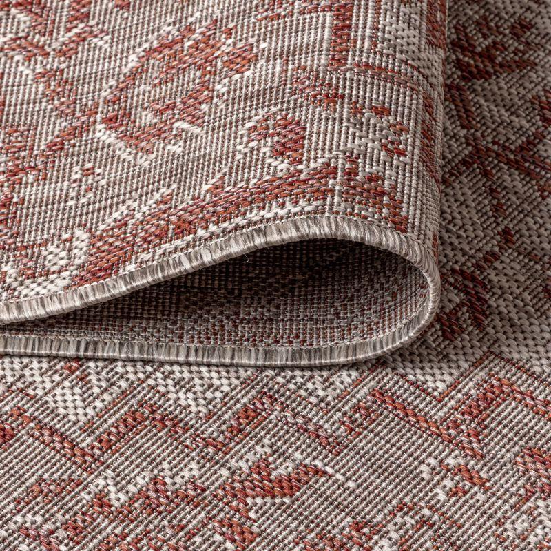 8'x10' Estrella Bohemian Medallion Textured Weave Indoor/Outdoor Area Rug, Red/Taupe - JONATHAN Y