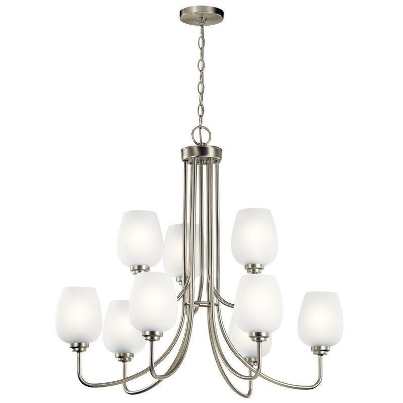 Brushed Nickel 9-Light Chandelier with White Tapered Shades