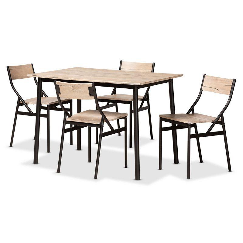 Carmen Oak Brown and Dark Brown Metal 5-Piece Dining Set