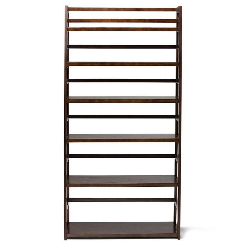 Acadian Brunette Brown Solid Wood Wide Ladder Shelf Bookcase