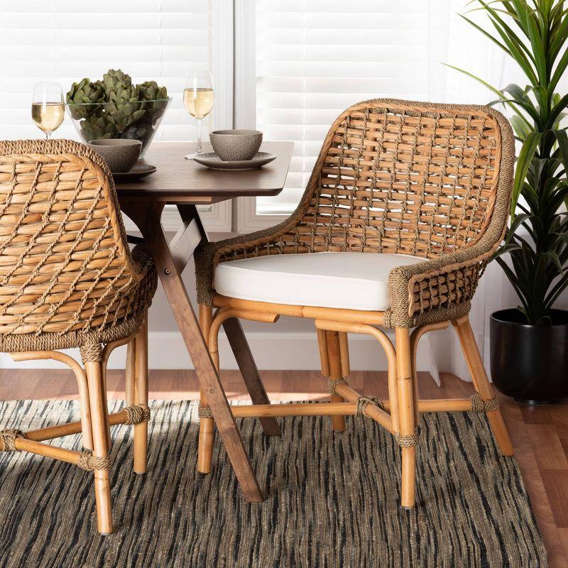 Kyle Natural Rattan and Cane Dining Side Chair with Cushion