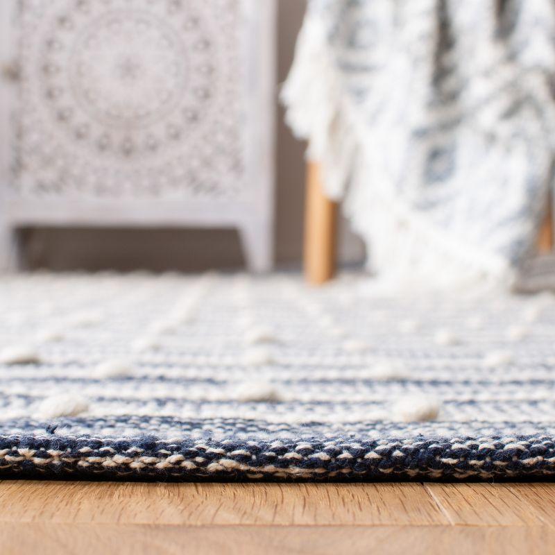 Modern Boho-Chic Blue Stripe Hand-Woven Wool & Cotton Rug