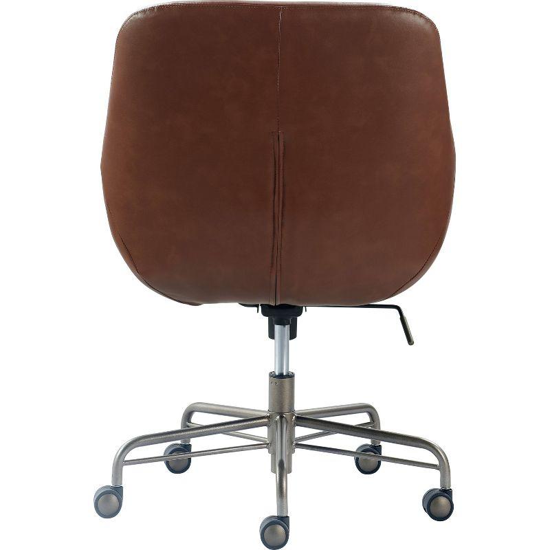 Forester Leather Office Chair Cognac Brown - Finch: Ergonomic, Padded Arms, Mid-Height Back, Metallic Base