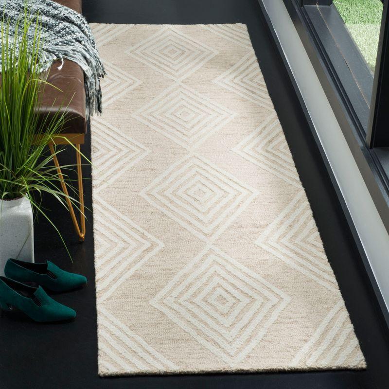 Ivory and Beige Hand Tufted Wool Floral Runner Rug