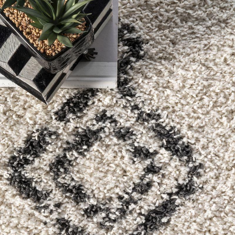 Off-White Moroccan Diamond Braided Shag Rug, 62"x26"