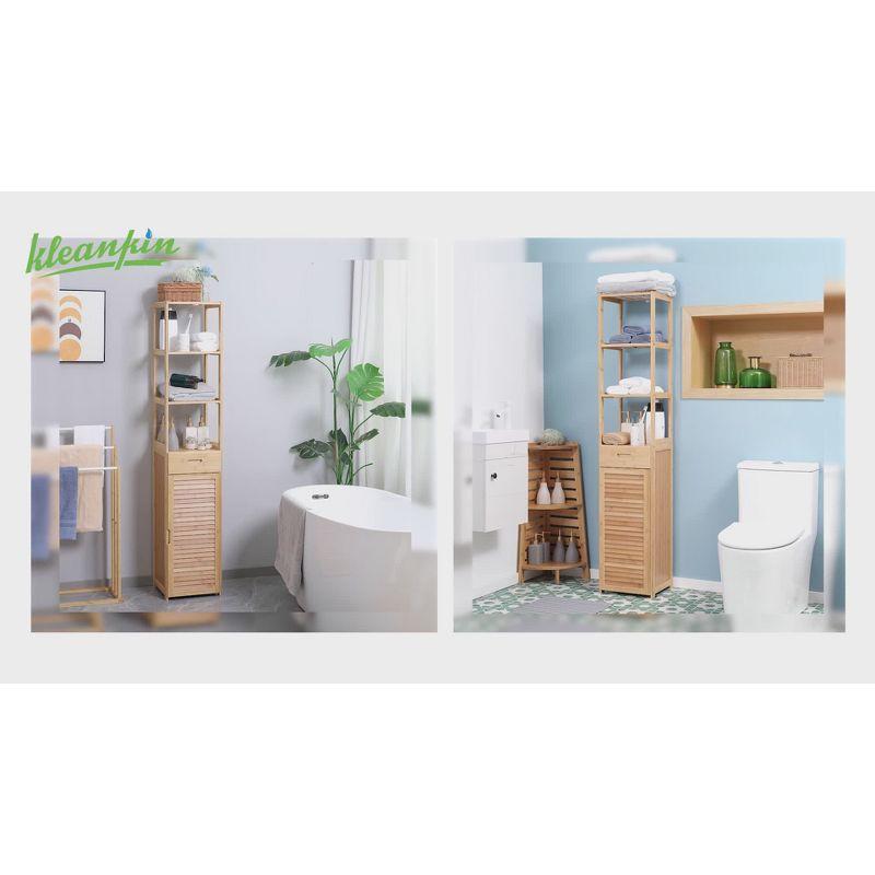 Tall Natural Bamboo Lockable Storage Cabinet with Drawer