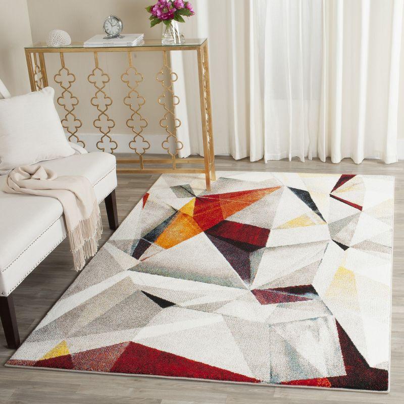 Light Grey and Orange Abstract Geometric Area Rug