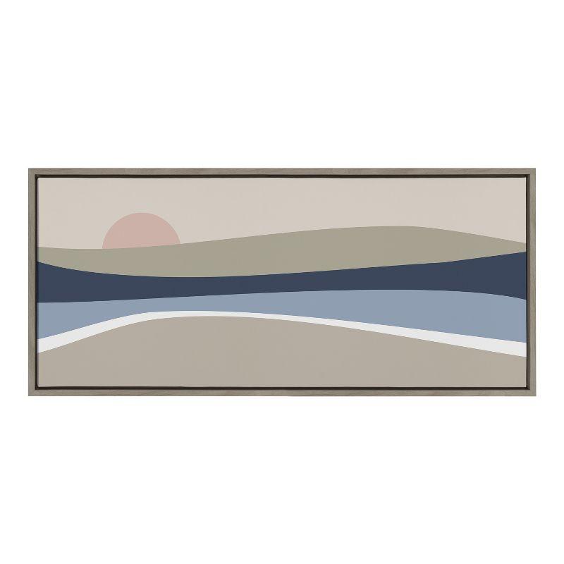 Modern Coastal Sunset Abstract Canvas Print in Gray Frame