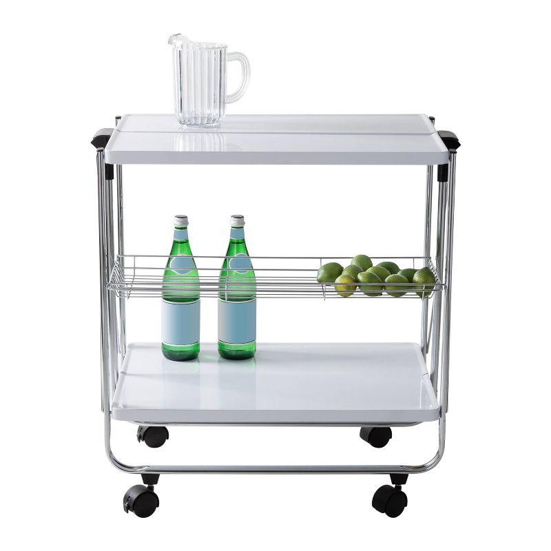 Honey-Can-Do Foldable Cart White/Chrome: Utility Storage Cart, Rolling & Collapsible, 2 Shelves, Steel, Universal Placement