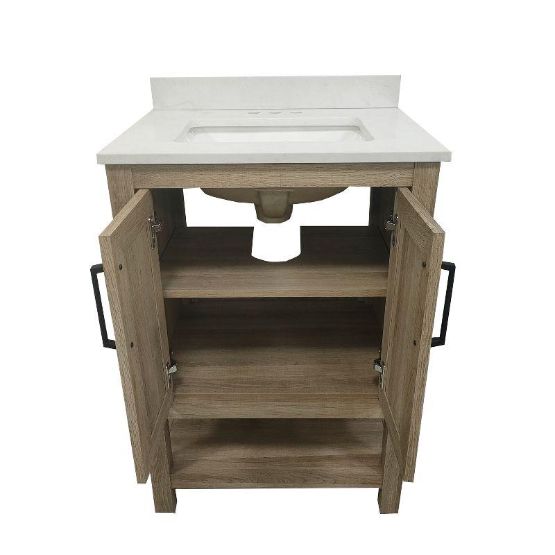 Flash Furniture 24 Inch Bathroom Vanity with Undermount Sink and Open Storage Shelf in Brown