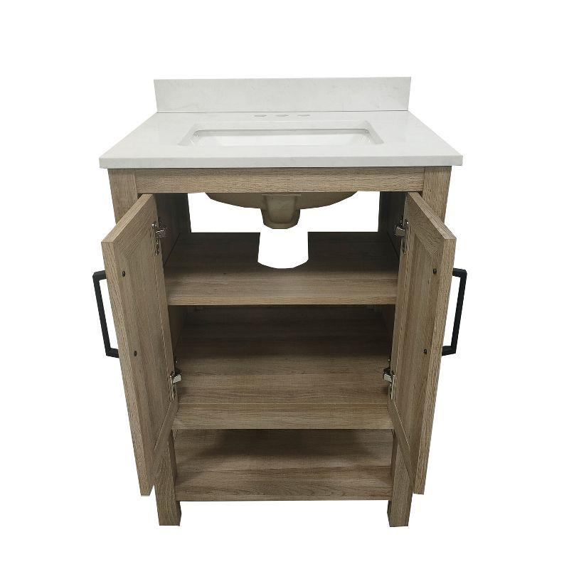 Flash Furniture Vega Bathroom Vanity with Sink Combo, Storage Cabinet with Soft Close Doors and Open Shelf, Carrara Marble Finish Countertop