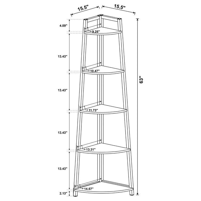 63" Walnut and Black 5-Tier Corner Bookcase