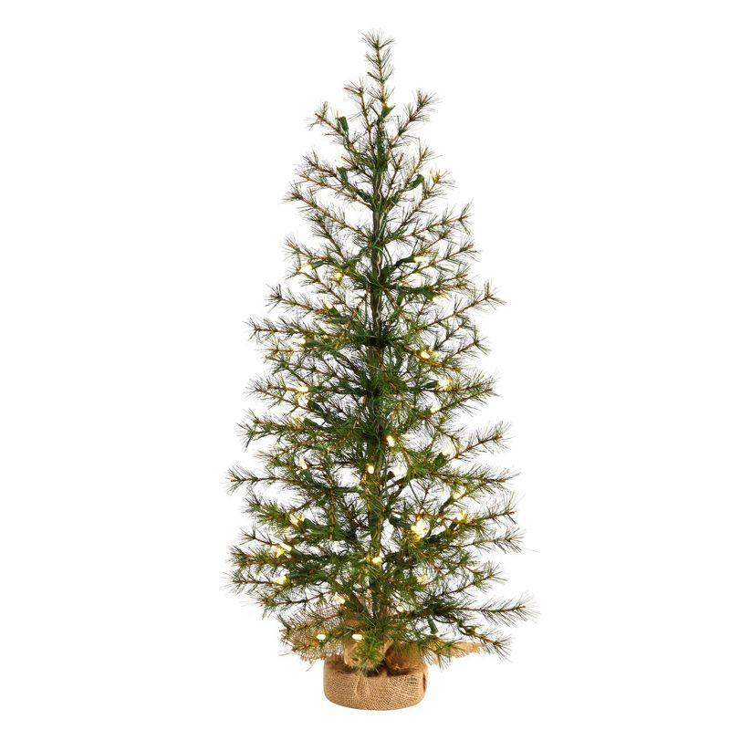 3-Foot Green Pine Artificial Christmas Tree with LED Lights and Burlap Base