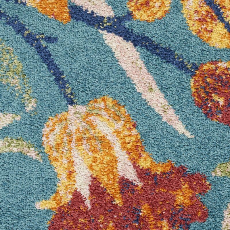 Turquoise Bloom 8' x 10' Floral Synthetic Easy-Care Area Rug