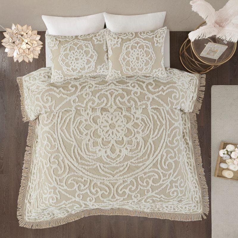 Madison Park Laetitia Tufted Chenille Cotton Medallion Fringe Coverlet Set
