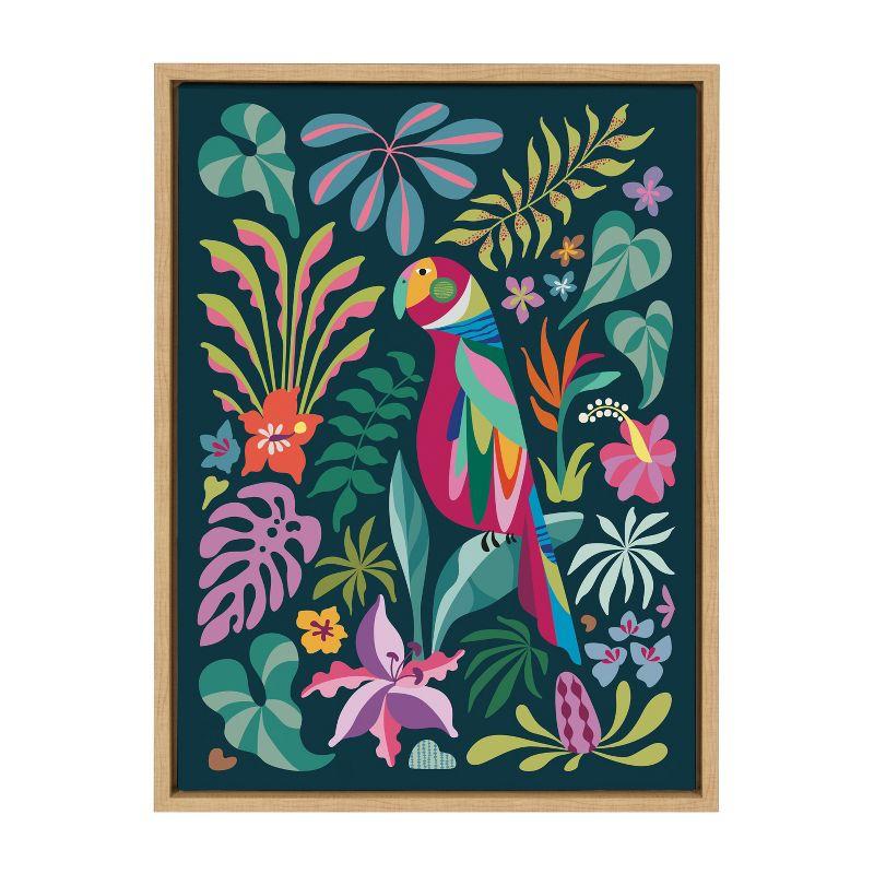 Kate & Laurel All Things Decor 18"x24" Sylvie Tropical Parrot Wall Art by Rachel Lee: Mid-Century Modern Canvas